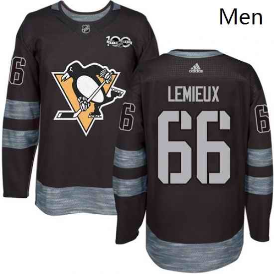 Mens Adidas Pittsburgh Penguins 66 Mario Lemieux Authentic Black 1917 2017 100th Anniversary NHL Jersey